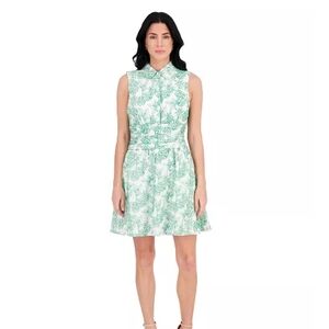 Kensie White and Green Botanical Dress